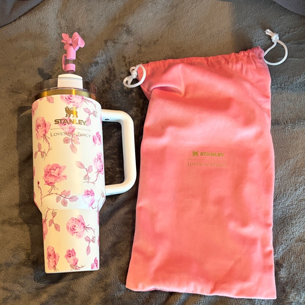 Stanley Pink Floral Insulated Tumbler with Pink Drawstring Pouch